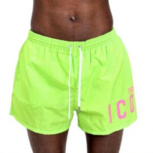 Pantaloncini mare Dsquared2 verde fluo logo rosa uomo