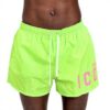 Pantaloncini mare Dsquared2 verde fluo logo rosa uomo