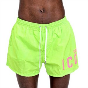 Pantaloncini mare DSQUARED2 uomo verde fluo logo rosa