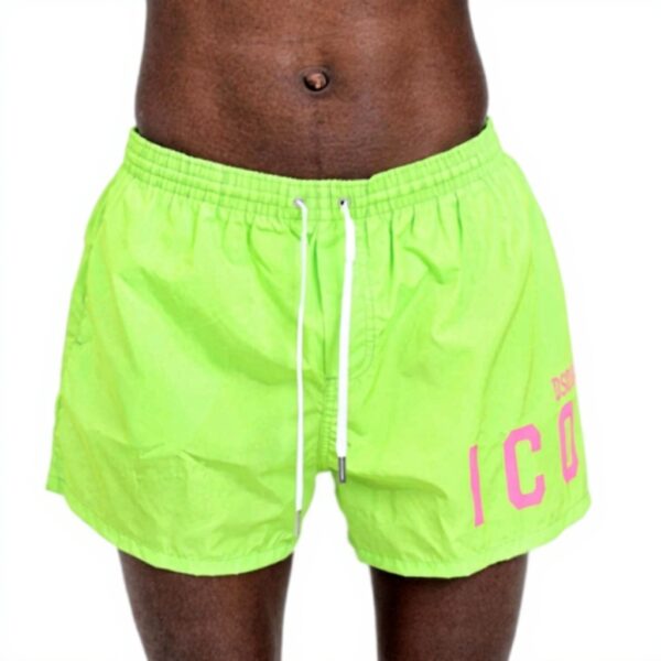 Pantaloncini mare DSQUARED2 uomo verde fluo logo rosa