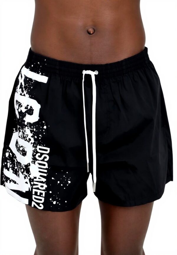 Shorts mare DSQUARED2 uomo neri logo vernice bianco