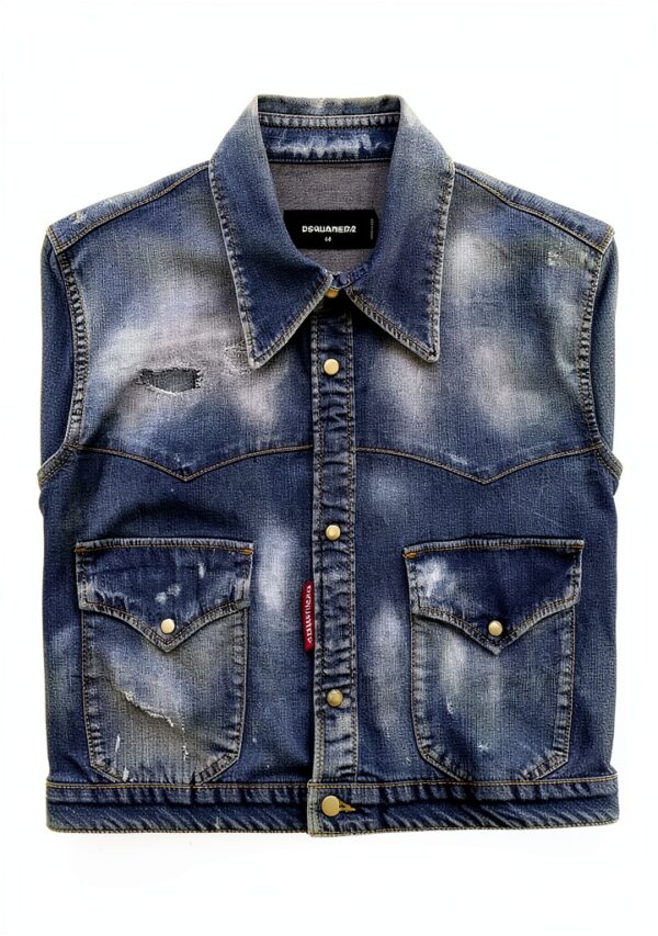 Camicia jeans Dsquared2 uomo cotone blu slavato manica lunga-3