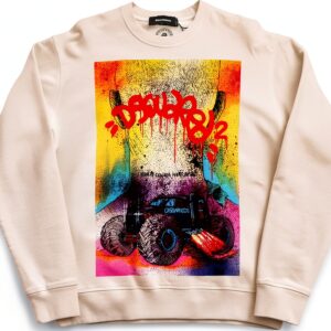 DSQUARED2 felpa uomo cotone stampa monster truck bianco-0