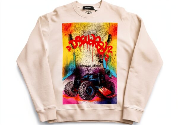 DSQUARED2 felpa uomo cotone stampa monster truck bianco-0