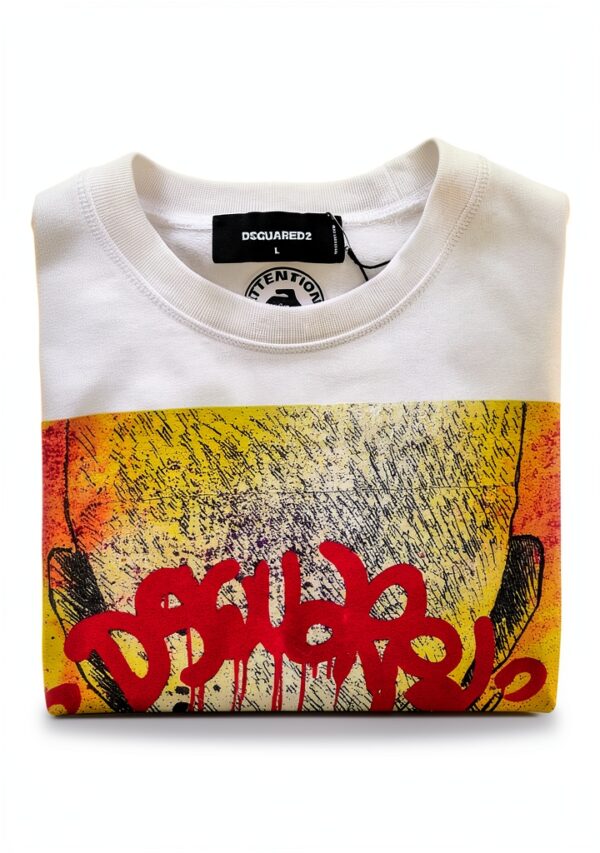 DSQUARED2 felpa uomo cotone stampa monster truck bianco-2
