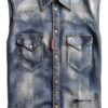 Camicia jeans Dsquared2 uomo cotone blu slavato manica lunga-2