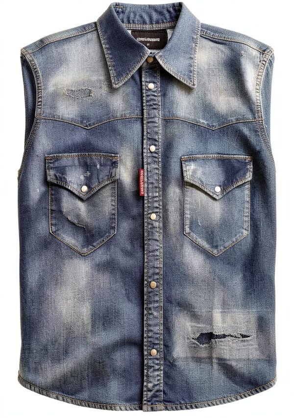 Camicia jeans Dsquared2 uomo cotone blu slavato manica lunga-2