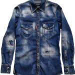 Camicia jeans Dsquared2 uomo cotone blu slavato manica lunga-0