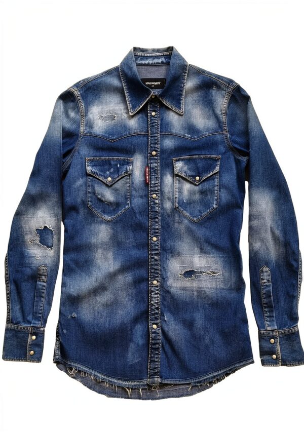 Camicia jeans Dsquared2 uomo cotone blu slavato manica lunga-0