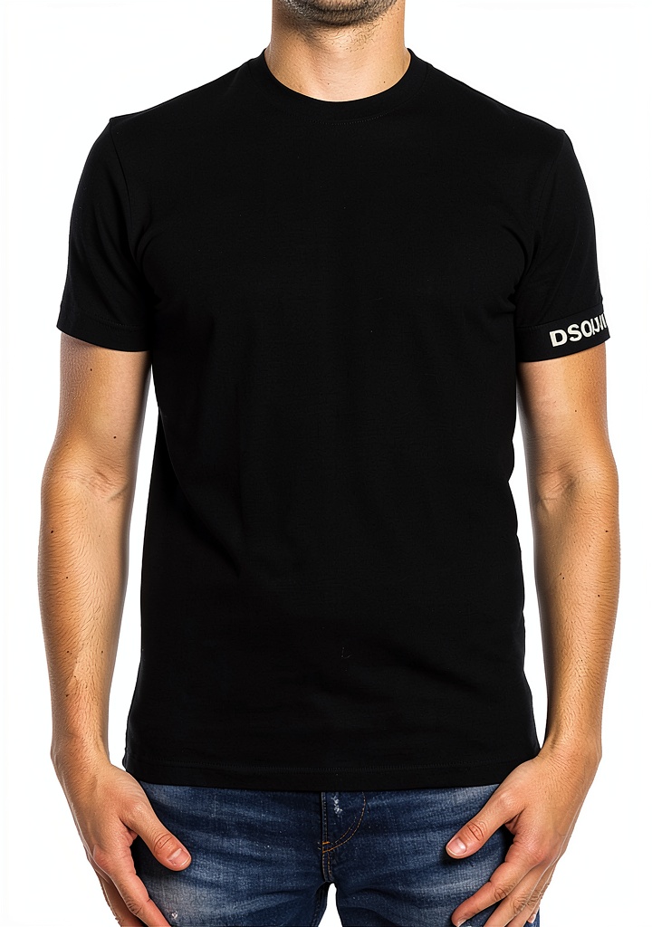 DSQUARED2 T-Shirt uomo nera con scollo senza colletto