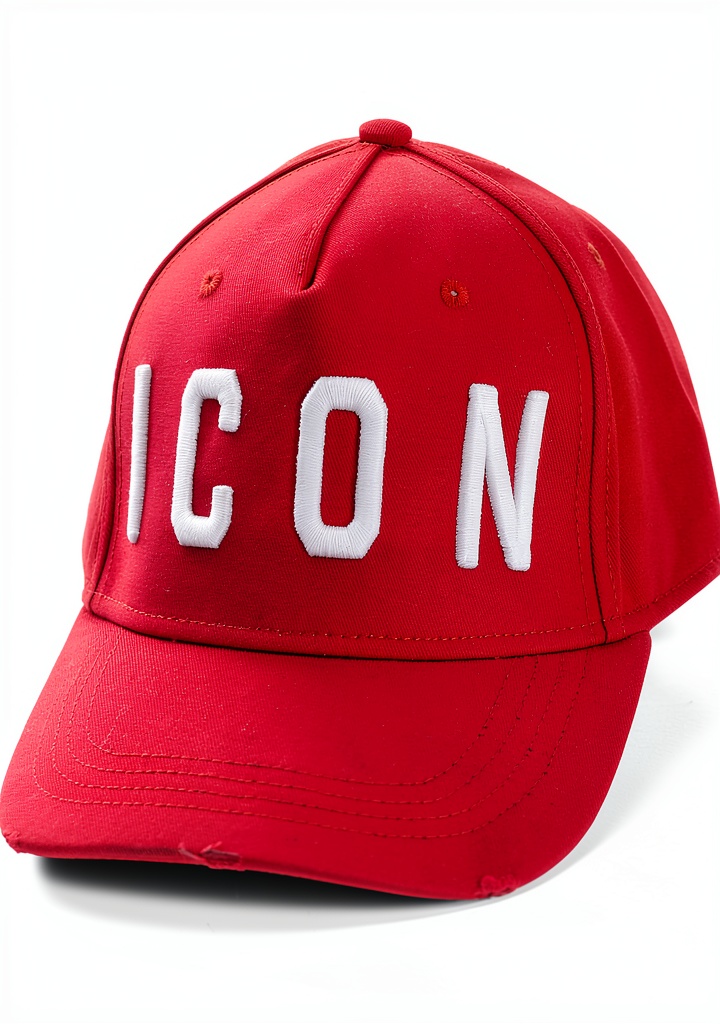 'Cappellino DSQUARED2 rosso indossato in un contesto urbano'