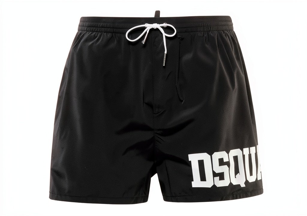 DSQUARED2 shorts mare neri con logo laterale su sfondo spiaggia