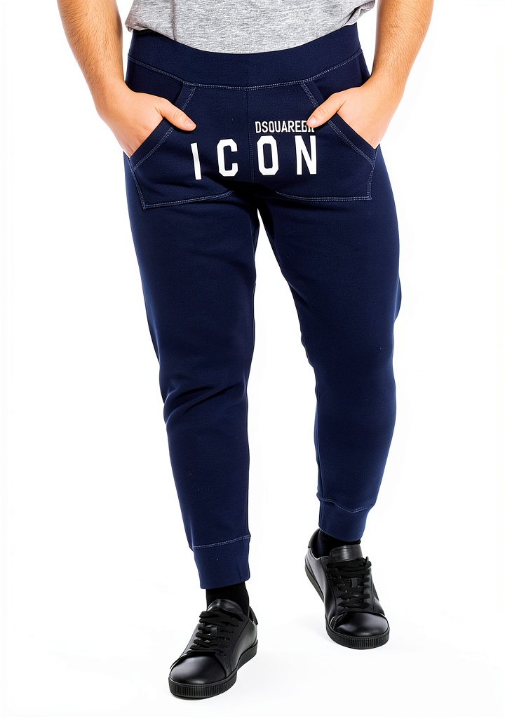 Uomo che indossa i pantaloni sportivi DSQUARED2 uomo risvolto rosso militare in un contesto urbano casual
