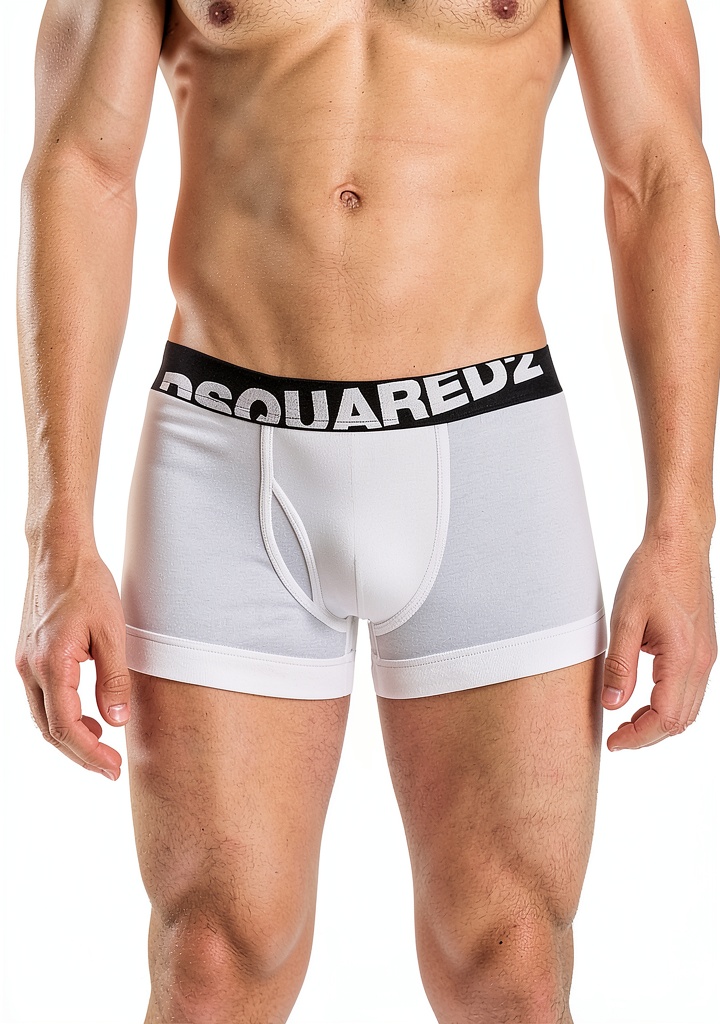 'Boxer aderenti DSQUARED2 bianco mostrati in primo piano'
