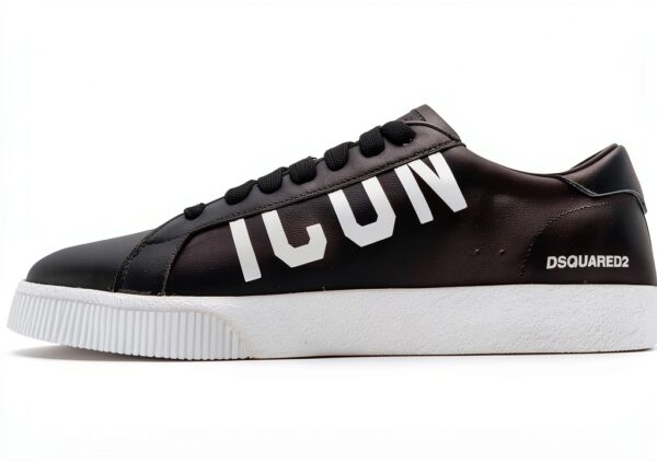 Scarpe DSQUARED2 Uomo Cassetta Pelle Sneaker Bianco Nero
