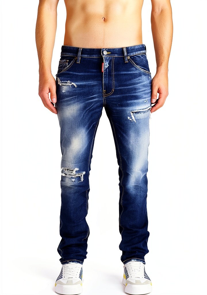 DSQUARED2 Jeans Uomo Cool Guy Navy indossati su una terrazza di pietra durante una giornata di sole