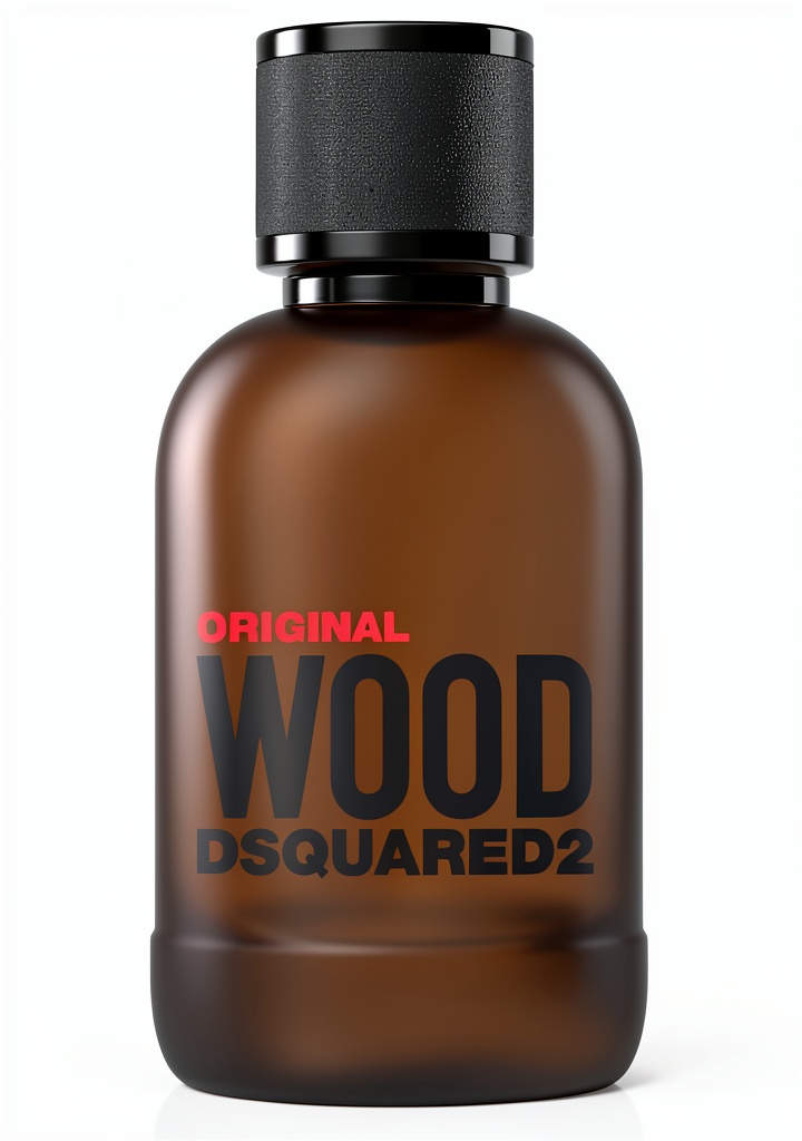 'Original Wood Eau de Parfum DSQUARED2 flacone da 100 ml su sfondo elegante'