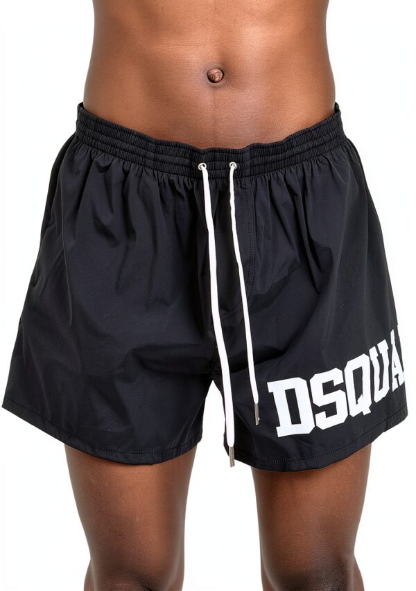 DSQUARED2 Shorts Mare Neri Uomo Logo Bianco Poliammide