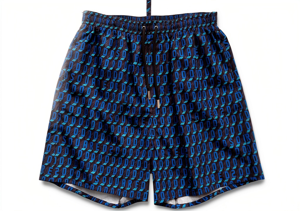 Costume da bagno Dsquared2 boxer nero blu indossato in spiaggia