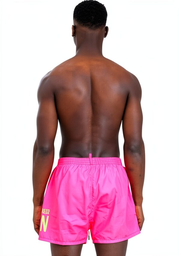 Shorts mare DSQUARED2 uomo rosa fluo logo verde vita-1