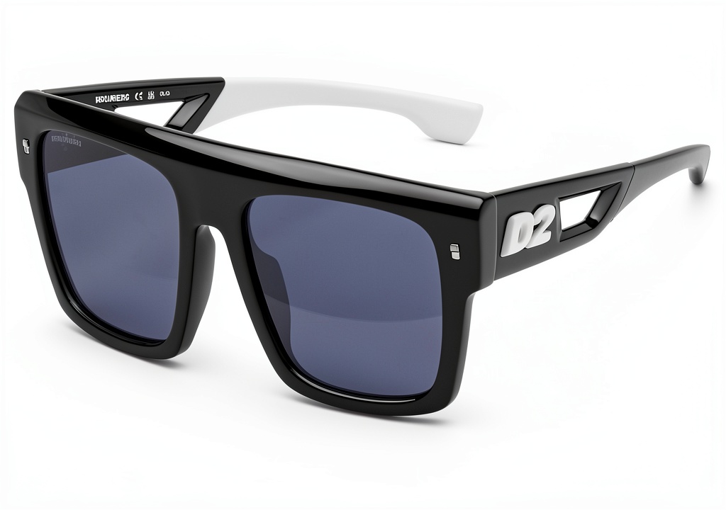 Installing Occhiali da sole uomo Dsquared2 D2 0127/S 80S/IR Black White 56 mm on a wooden desk