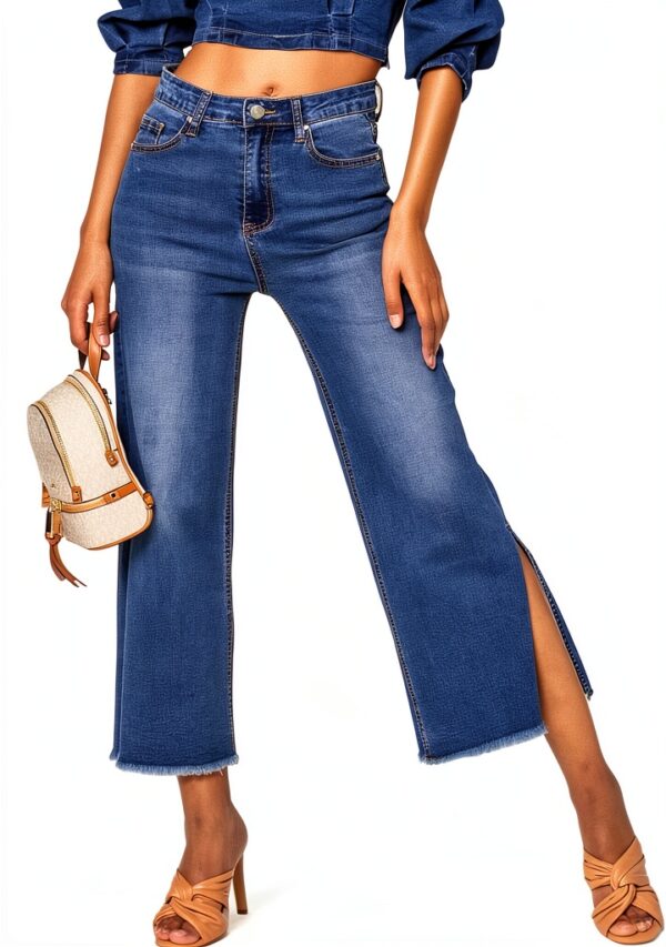 Jeans Nina Carter Donna Flared Cropped 7/8 Azzurro e Blu Scuro-3