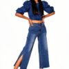 Jeans Nina Carter Donna Flared Cropped 7/8 Azzurro e Blu Scuro-4
