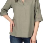 DENIMFY Camicetta donna in lino 3/4, vestibilità normale, colori vari-0