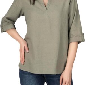 DENIMFY Camicetta donna in lino 3/4, vestibilità normale, colori vari-0