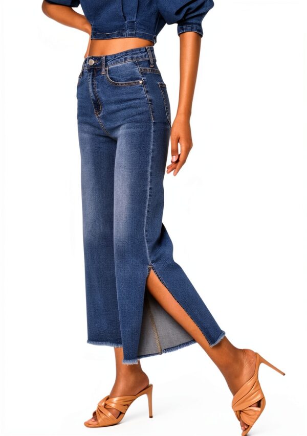 Jeans Nina Carter Donna Flared Cropped 7/8 Azzurro e Blu Scuro-1