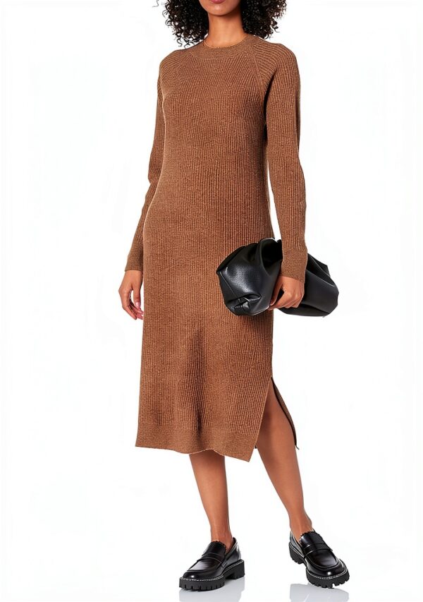 Vestito da Donna The Drop Midi a Costine Nero Elegante e Confortevole-2