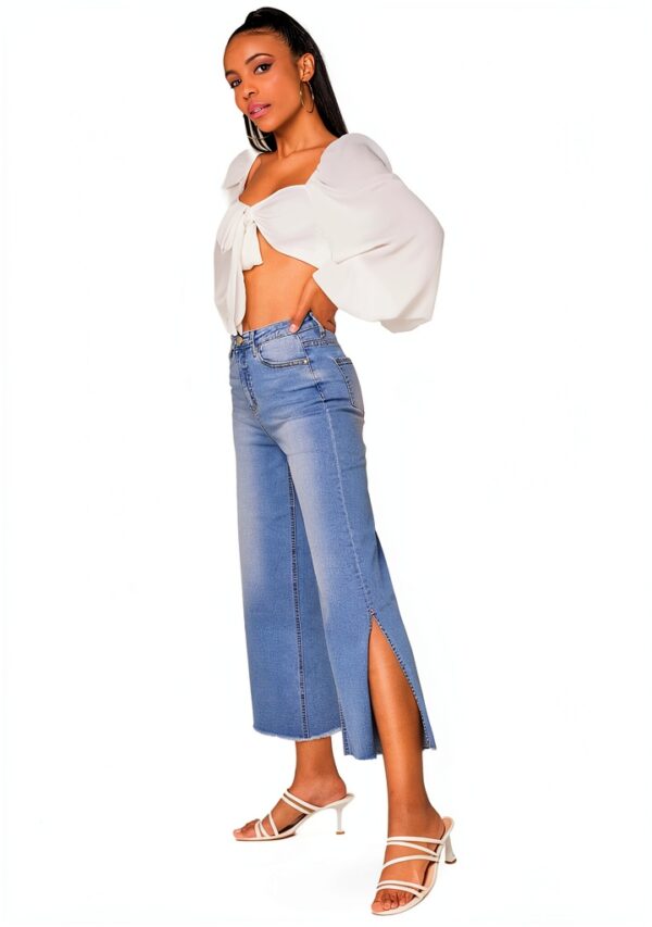 Jeans Nina Carter Donna Flared Cropped 7/8 Azzurro Modello-5