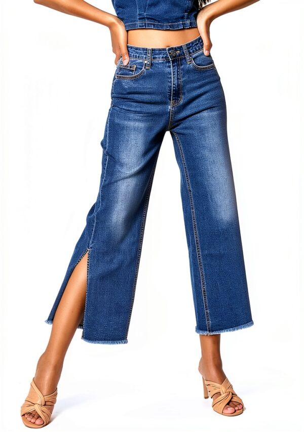 Jeans Nina Carter Donna Flared Cropped 7/8 Azzurro e Blu Scuro-0