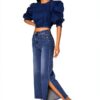 Jeans Nina Carter Donna Flared Cropped 7/8 Azzurro e Blu Scuro-5