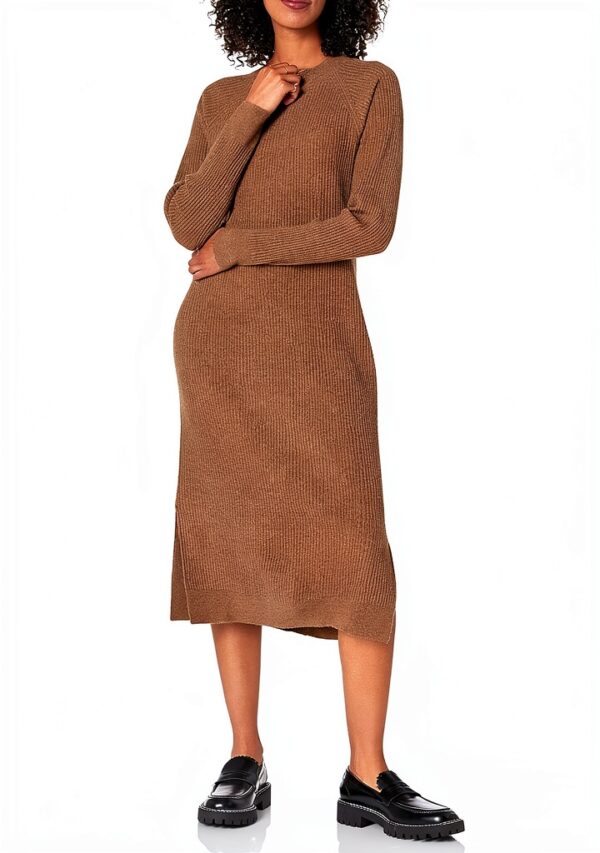 Vestito da Donna The Drop Midi a Costine Nero Elegante e Confortevole-0