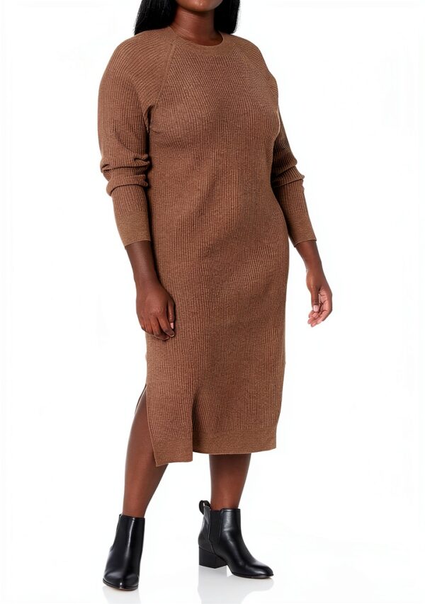 Vestito da Donna The Drop Midi a Costine Nero Elegante e Confortevole-3