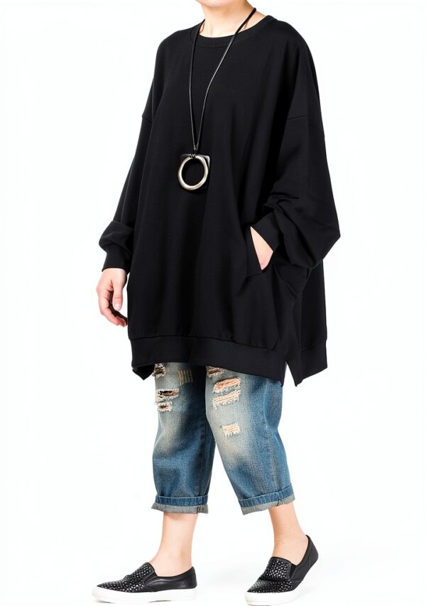 FTCayanz Felpa Donna Primavera Girocollo Oversize Grigio XL-4
