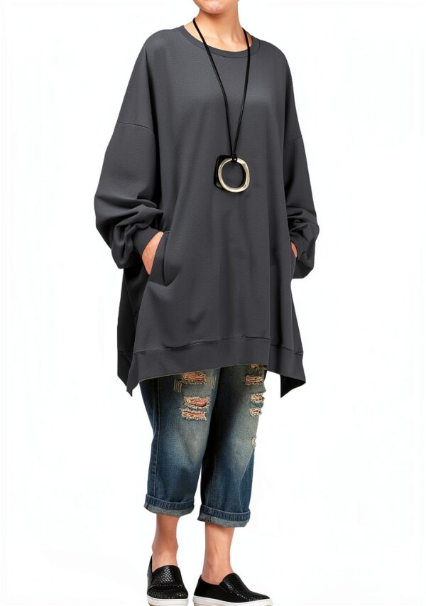 FTCayanz Felpa Donna Primavera Girocollo Oversize Grigio XL-1