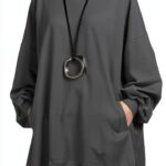 FTCayanz Felpa Donna Primavera Girocollo Oversize Grigio XL-0