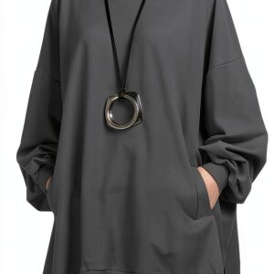 FTCayanz Felpa Donna Primavera Girocollo Oversize Grigio XL-0