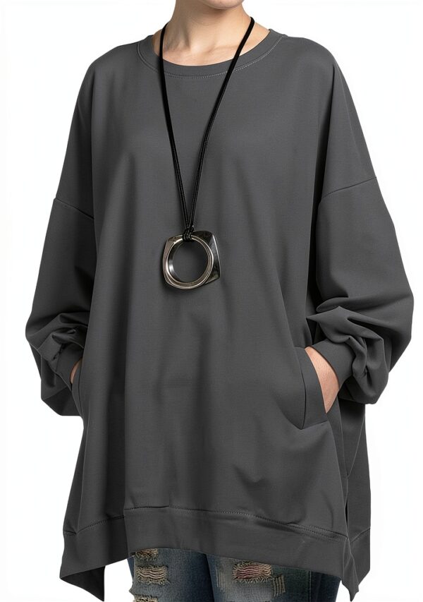 FTCayanz Felpa Donna Primavera Girocollo Oversize Grigio XL-0