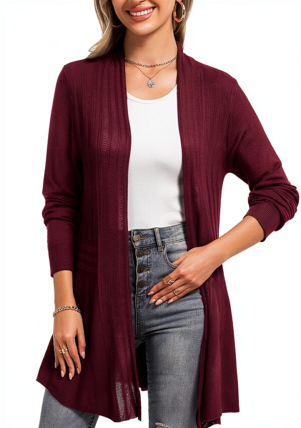 iClosam Cardigan Donna Lungo a Maniche Lunghe Leggero Aperto Elegante Casual-0