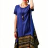 Donna Estate Lino Cotone Manica Corta Maglietta Tops Shirt Vestito-1