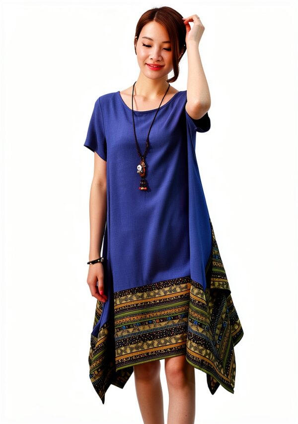 Donna Estate Lino Cotone Manica Corta Maglietta Tops Shirt Vestito-1