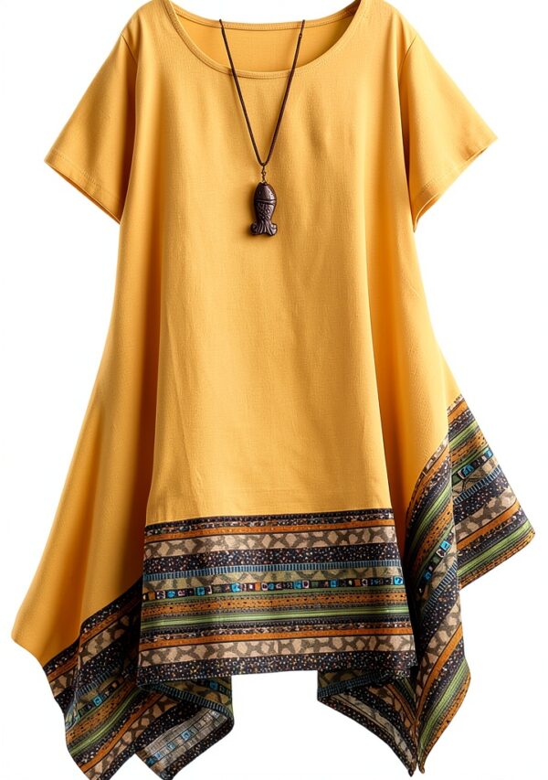 Donna Estate Lino Cotone Manica Corta Maglietta Tops Shirt Vestito-0