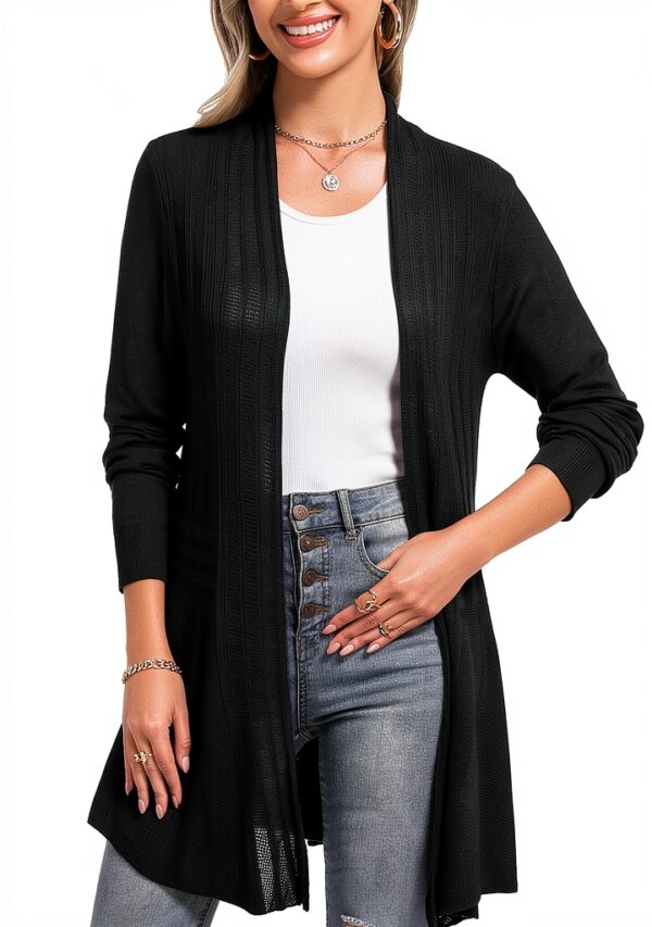 iClosam Cardigan Donna Lungo a Maniche Lunghe Leggero Aperto Elegante Casual-0