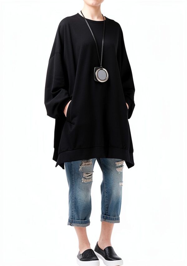 FTCayanz Felpa Donna Primavera Girocollo Oversize Grigio XL-2