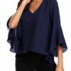 Gyabnw Camicetta Donna Casual in Chiffon Blusa Donna Estiva Traspirante 3/4 Manica Volant Scollo a V Blusa Leggero-1