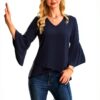 Gyabnw Camicetta Donna Casual in Chiffon Blusa Donna Estiva Traspirante 3/4 Manica Volant Scollo a V Blusa Leggero-2