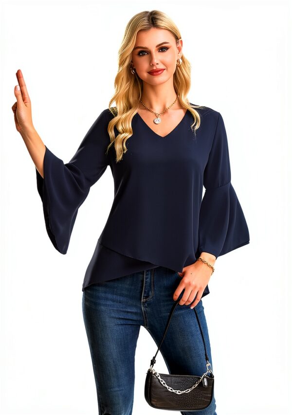 Gyabnw Camicetta Donna Casual in Chiffon Blusa Donna Estiva Traspirante 3/4 Manica Volant Scollo a V Blusa Leggero-2